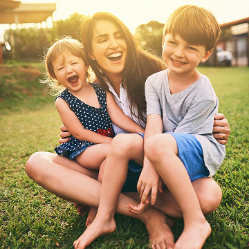 Family on lawn